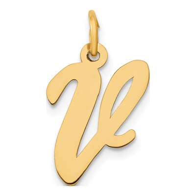 10K Yellow Gold Script Letter V Charm