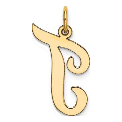 10K Yellow Gold Large Script Letter T Charm – view 3