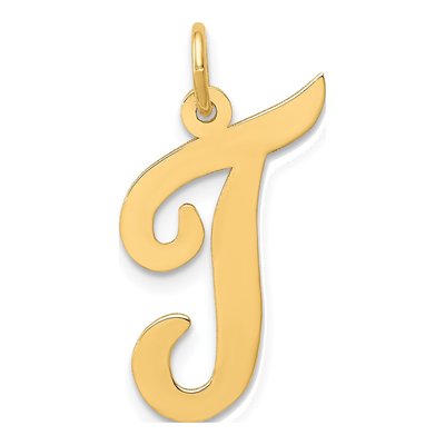 10K Yellow Gold Large Script Letter T Charm