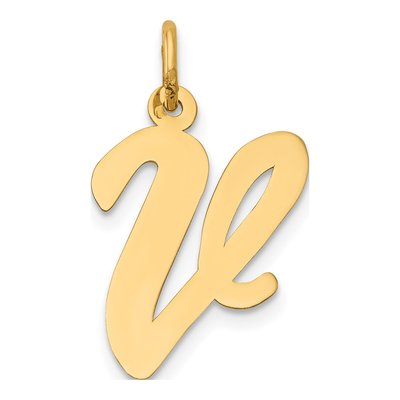 10K Yellow Gold Large Script Letter V Charm