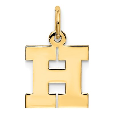 10K Yellow Gold Block Initial H Pendant – view 5