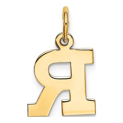 10K Yellow Gold Block Initial R Pendant – view 5