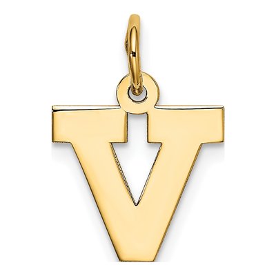 10K Yellow Gold Small Block Initial V Charm – view 4