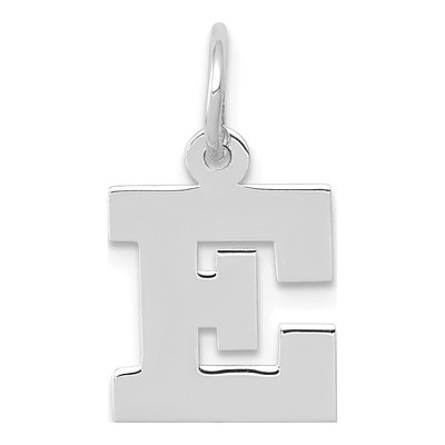 10K White Gold Block Initial E Pendant