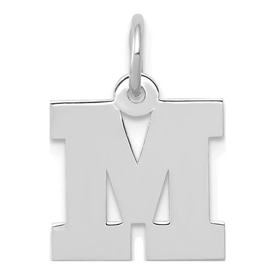 10K White Gold Block Initial M Pendant