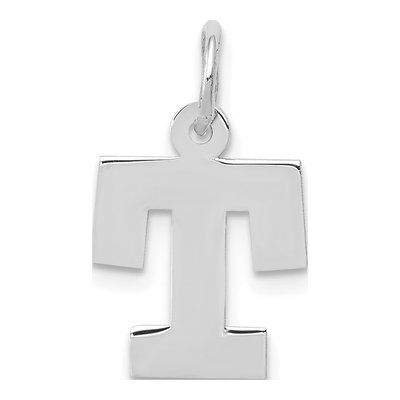 10K White Gold Block Initial T Pendant