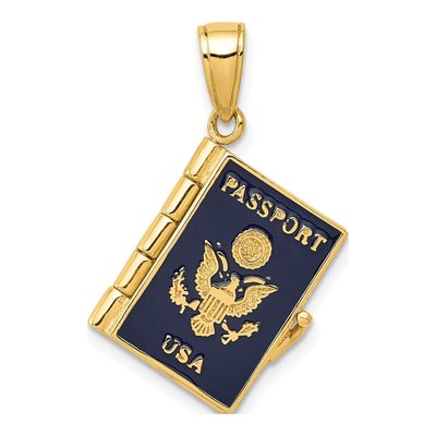 10K Yellow Gold 3-D Passport That Opens Pendant