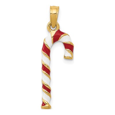10K Yellow Gold Enamel Candy Cane Pendant