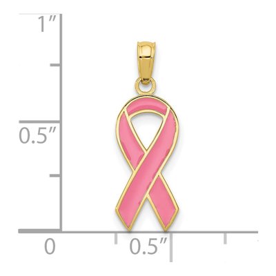 10K Yellow Gold Pink Enamel Awareness Ribbon Pendant – view 3