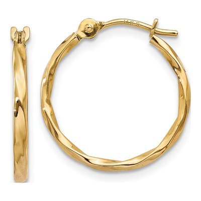 10K Yellow Gold 14mm Twist Hoop Earrings