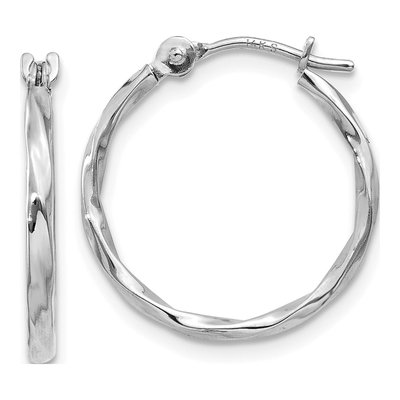 10K White Gold 14mm Twisted Hoop Earrings