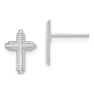 10K White Gold Cross Stud Earrings