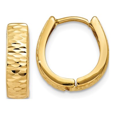 10K Yellow Gold 12mm Textured Huggie Hoop Earrings