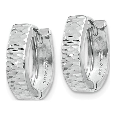 10K White Gold 12mm Textured Huggie Hoop Earrings – view 2