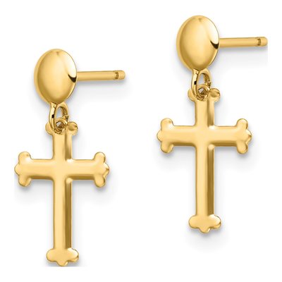 10k Yellow Gold Polished Cross Dangle Earrings – view 3