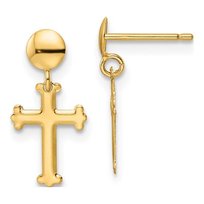 10K Yellow Gold Cross Dangle Earrings