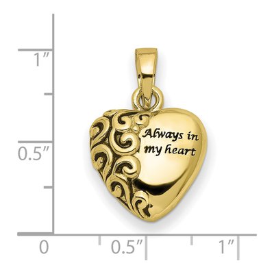 10K Yellow Gold Heart Remembrance Ash Holder Pendant – view 3