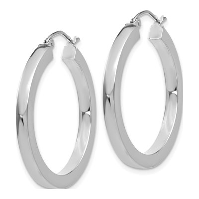 10K White Gold 30mm Square Tube Hoop Earrings – view 3