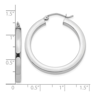 10K White Gold 30mm Square Tube Hoop Earrings – view 5