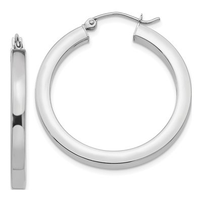 10K White Gold 30mm Square Tube Hoop Earrings