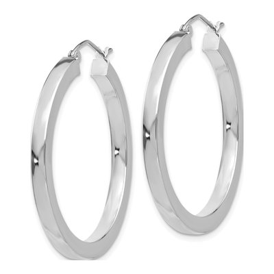 10K White Gold 35mm Square Tube Hoop Earrings – view 3