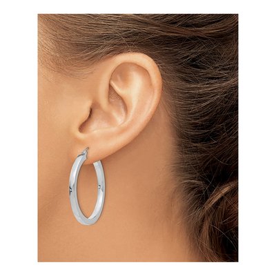 10K White Gold 35mm Square Tube Hoop Earrings – view 4