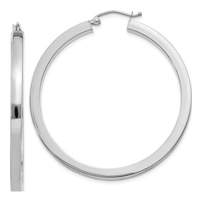 10K White Gold 45mm Square Tube Hoop Earrings