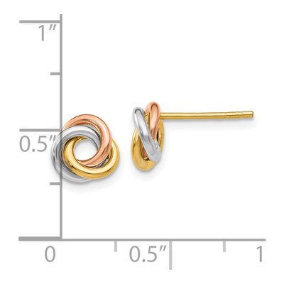 10K Tri-Color Gold Twisted Knot Stud Earrings – view 5