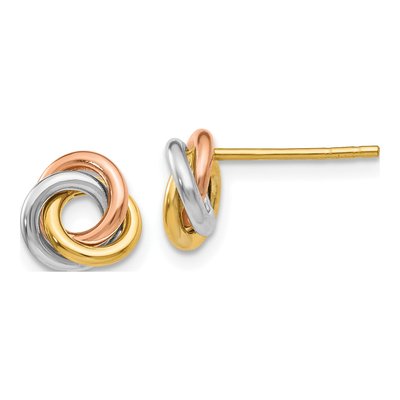 10K Tri-Color Gold Twisted Knot Stud Earrings