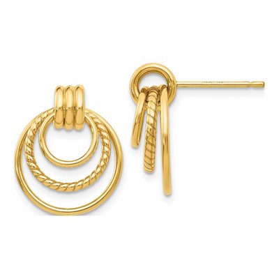 10K Yellow Gold Twisted Triple Circle Dangle Earrings
