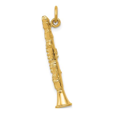 10K Yellow Gold 3D Clarinet Pendant