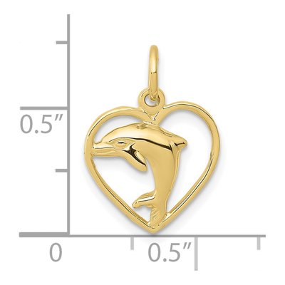 10K Yellow Gold Dolphin Heart Pendant – view 4