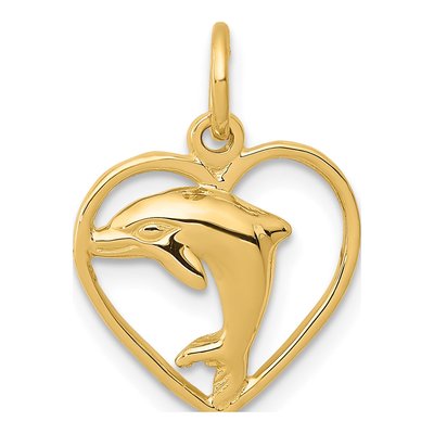 10K Yellow Gold Dolphin Heart Pendant