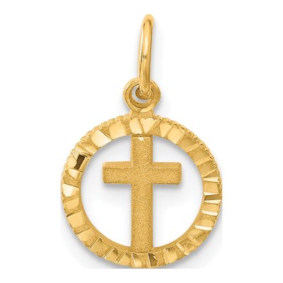 10K Yellow Gold Eternal Life Cross Circle Charm