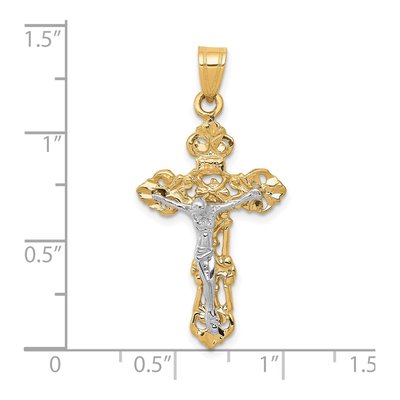 10K Two-Tone Gold Fleur de Lis Crucifix Pendant – view 3