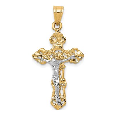 10K Two-Tone Gold Fleur de Lis Crucifix Pendant