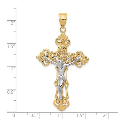 10K Two-Tone Gold INRI Fleur De Lis Crucifix Pendant – view 3