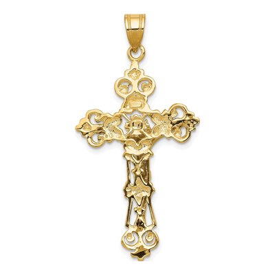 10K Yellow Gold INRI Fleur de Lis Crucifix Pendant – view 5