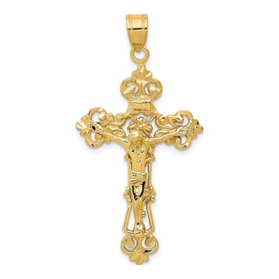 10K Yellow Gold INRI Fleur de Lis Crucifix Pendant