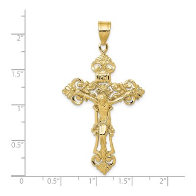 10K Yellow Gold INRI Fleur de Lis Crucifix Pendant – view 4
