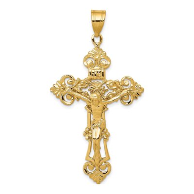 10K Yellow Gold INRI Fleur de Lis Crucifix Pendant