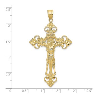 10K Yellow Gold Large INRI Fleur de Lis Crucifix Pendant – view 4