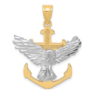 10K Two-Tone Gold Mariners Cross Eagle Pendant