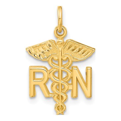 10K Yellow Gold Nurse RN Caduceus Charm
