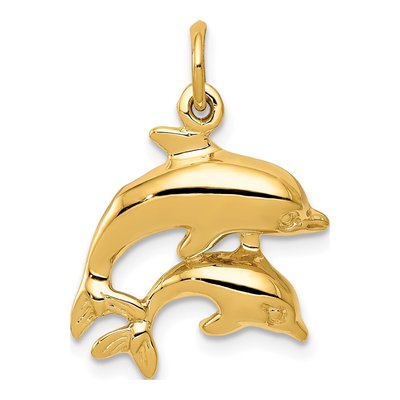 10K Yellow Gold Two Dolphins Pendant