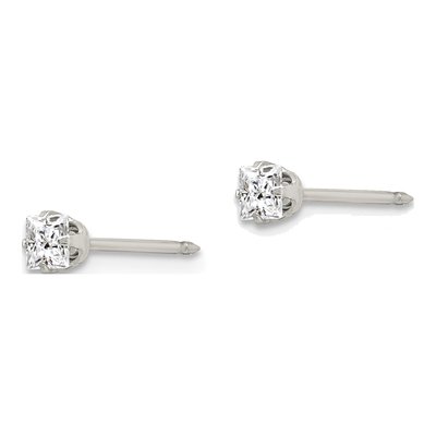 Stainless Steel CZ Square Piercing Stud Earrings – view 2