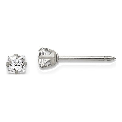 Stainless Steel CZ Square Piercing Stud Earrings
