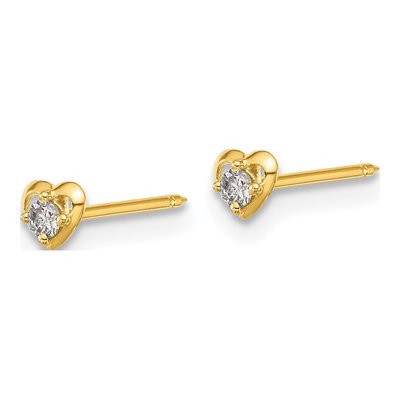 14K Yellow Gold Round Diamond Heart Piercing Stud Earrings – view 2