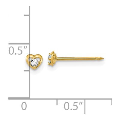 14K Yellow Gold Round Diamond Heart Piercing Stud Earrings – view 3