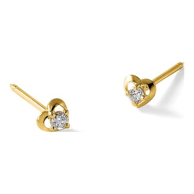 14K Yellow Gold Round Diamond Heart Piercing Stud Earrings – view 4